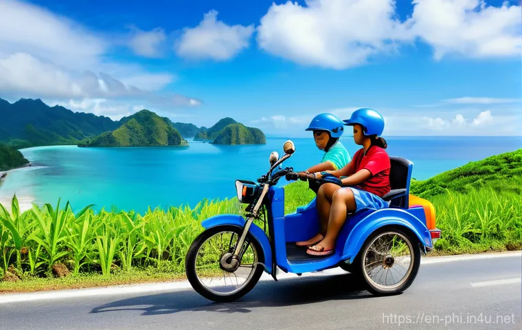 필리핀 대중교통 가이드 - **Vibrant Jeepney Ride through a Philippine City**
    A wide-angle, dynamic shot of a traditional, ...
