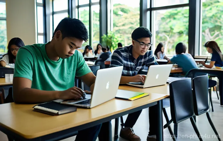 필리핀 대학과 유학생 정보 - **Prompt:** A diverse group of university students from various international backgrounds (e.g., Eas...