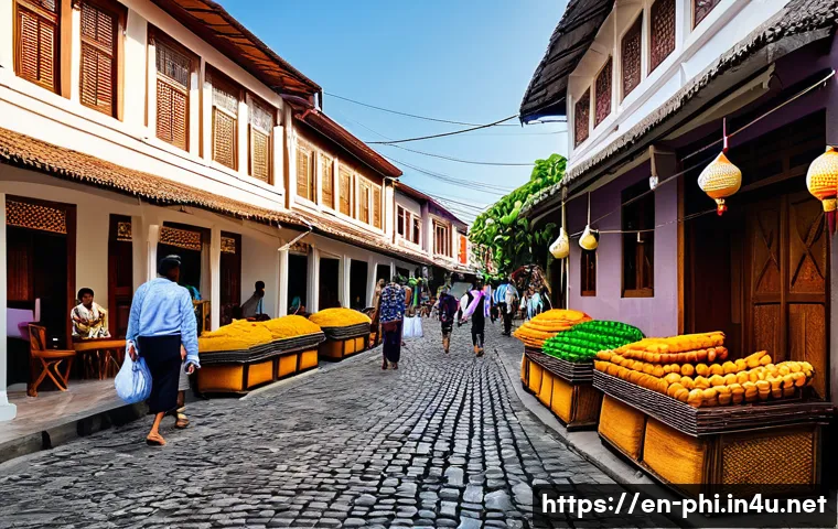 필리핀 비간시 유네스코 문화유산 - A vibrant street scene in Vigan’s historic district featuring cobblestone pathways lined with tradit...