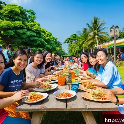 Home 13 필리핀 한인 교회와 단체 정보 - A vibrant multicultural church community gathering outdoors in the Philippines during a sunny aftern...
