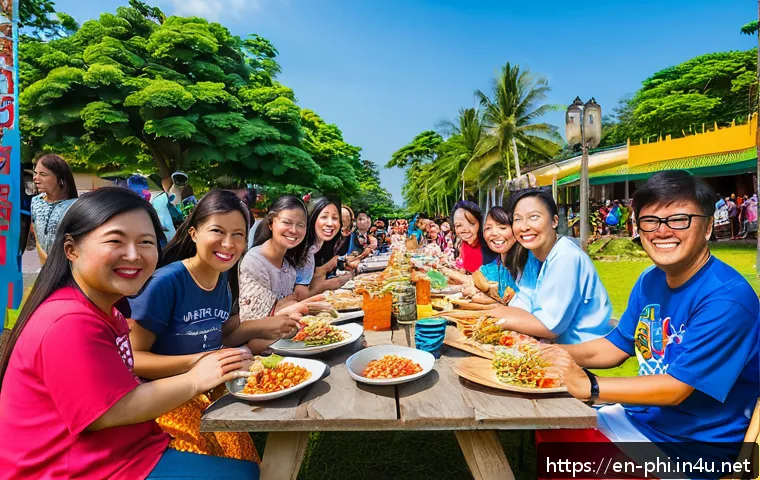필리핀 한인 교회와 단체 정보 - A vibrant multicultural church community gathering outdoors in the Philippines during a sunny aftern...